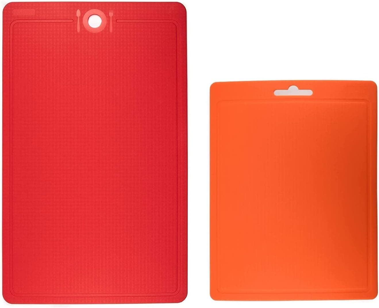 Lagomian Silicone Cutting Board, Non Slip Chopping Board, Dishwasher Safe, Easy Grip Handle, BPA FREE, Flexible Chopping Mat, Made in Korea, 1x Medium(Orange) + 1x Large (Red)