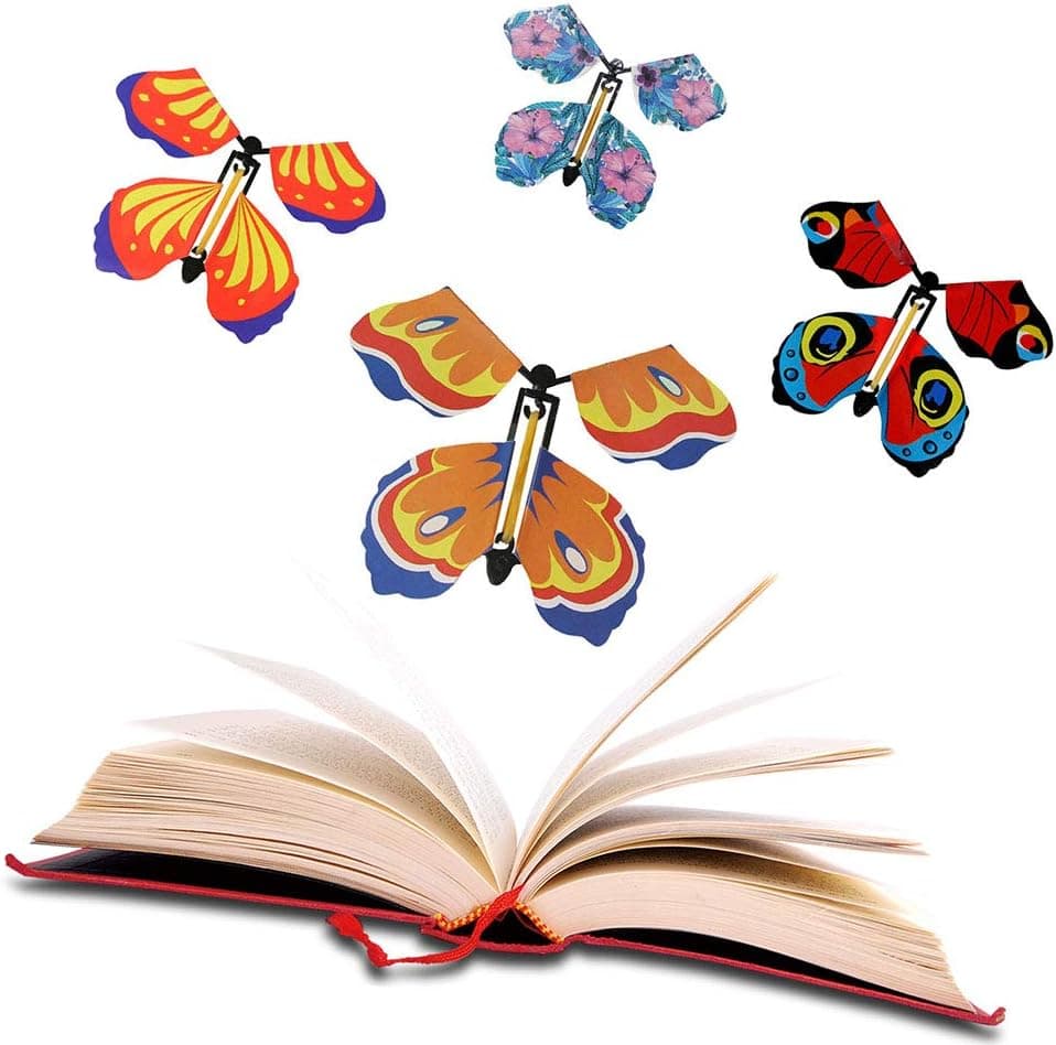 10PCS Magic Flying Butterfly in The Book for Christmas Wind Up Butterfly Flying Fairies Surprise Toys (5 Colors)