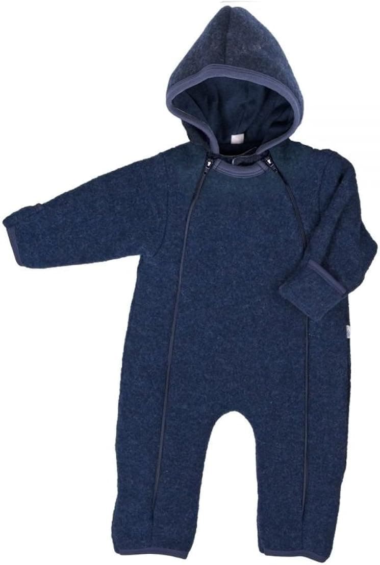Iobio Overall 100% WOOL newborn baby romper fleece organic (3-6 mo, Dark blue)