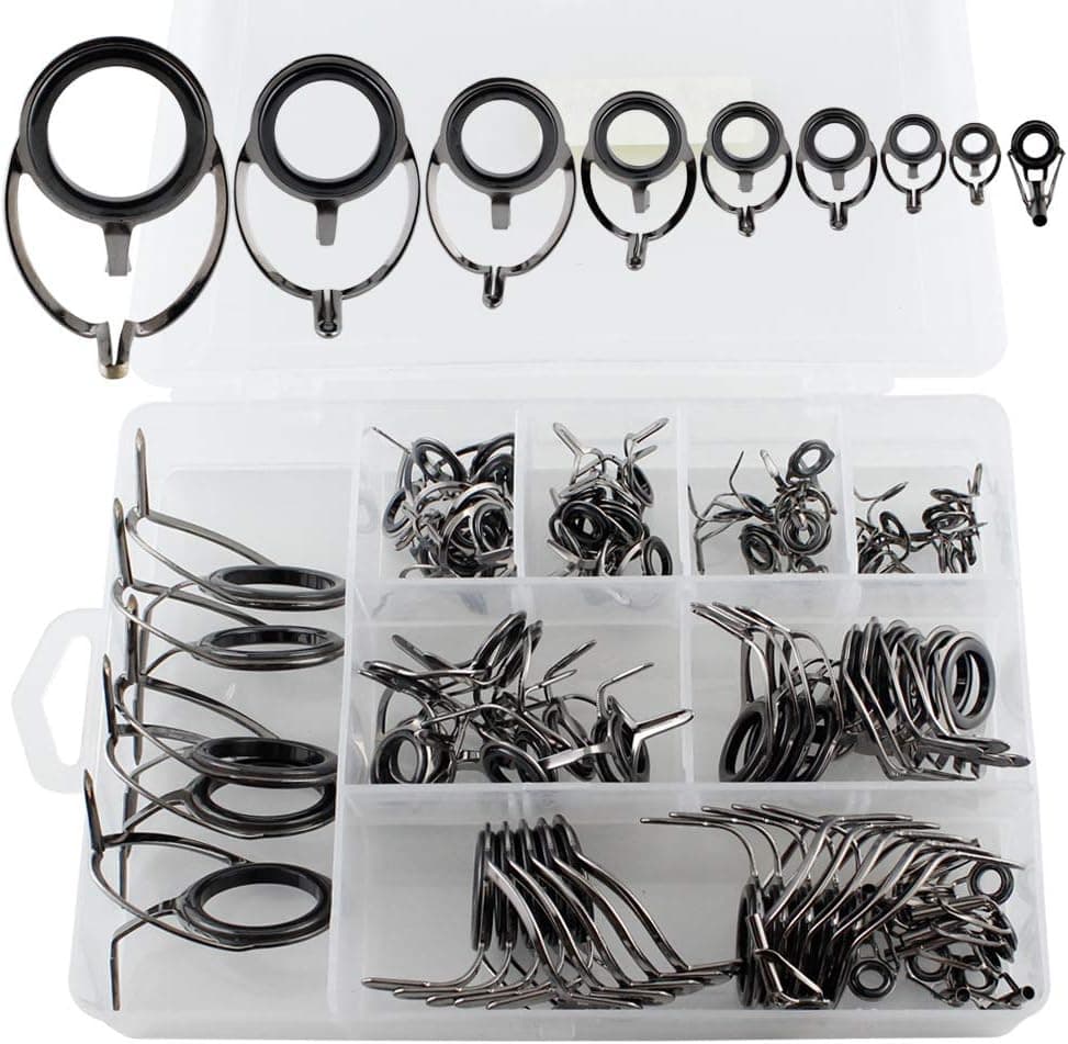 SXYL 85pcs 9 Sizes Fishing Rod Guide Tip Fishing Line Spinning Guide Eyes Rings Tip Top Fishing Rod Guides, Silver Integrated All Stainless Steel Bait Casting Rod Guide Repair Kit