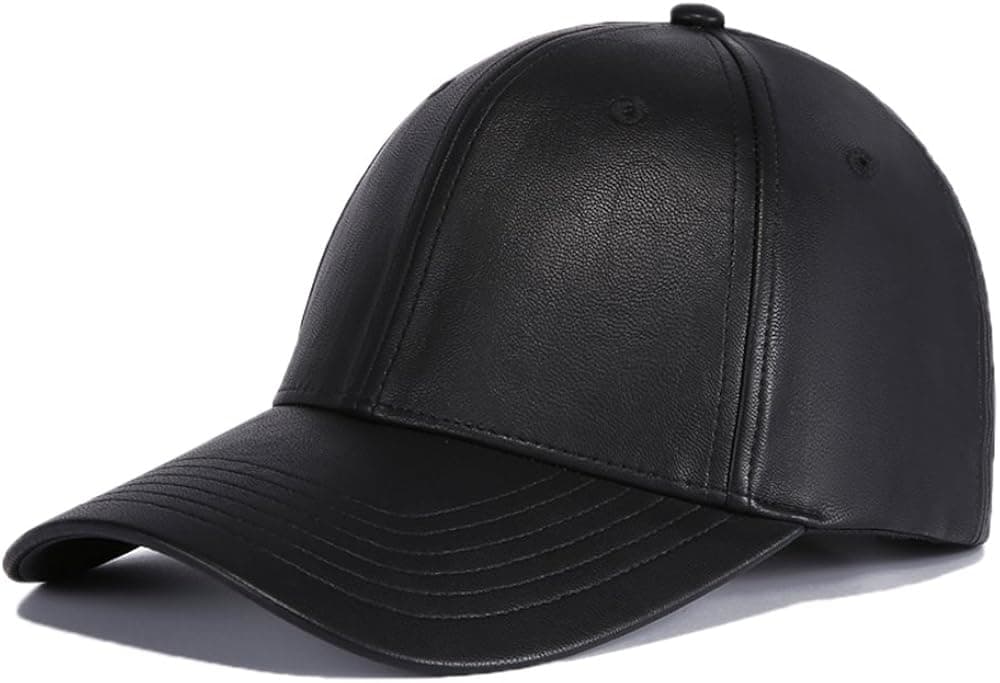 FayTop Unisex PU Leather Cap Adjustable Baseball Hat Cap Snapback Cap V61B039-black