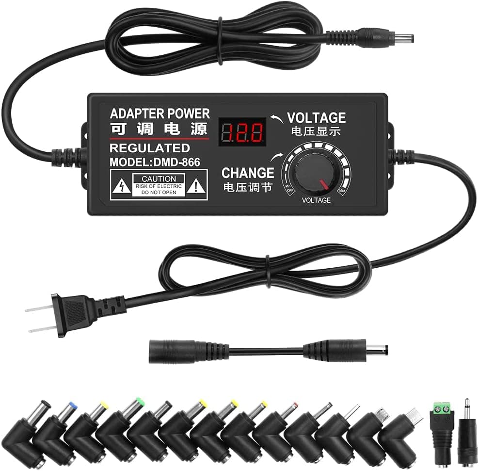 Arkare Universal Power Supply 120W AC Adapter Adjustable Power Adapter 4.5V 5V 9V 12V 10A 8A 6A 5A 3A 1A AC/DC AC 100-240V to DC 4~12V Multi Voltage Switching with 15 Tips & Polarity Converter