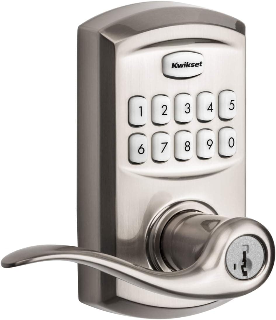 Kwikset 99170-001 SmartCode 917 Keypad Keyless Entry Traditional Residential Electronic Lever Deadbolt Alternative with Tustin Door Handle and SmartKey Security, Satin Nickel