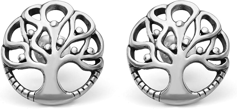 925 Sterling Silver 12 mm Ancient Tree of Life Symbol Cut Open Round Post Stud Earrings