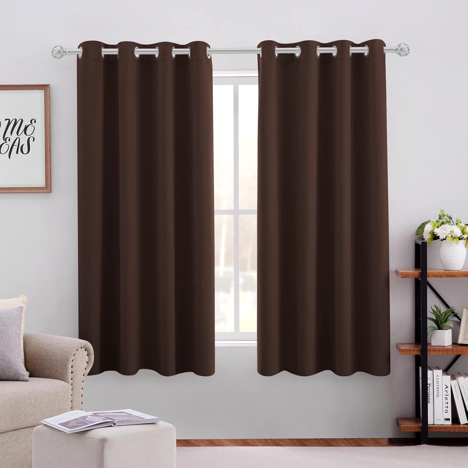 HOMEIDEAS Chocolate Brown Blackout Curtains for Bedroom 52 X 63 Inch Length 2 Panels Set Room Darkening Curtains/Drapes, Soundproof Thermal Grommet Window Curtains for Living Room