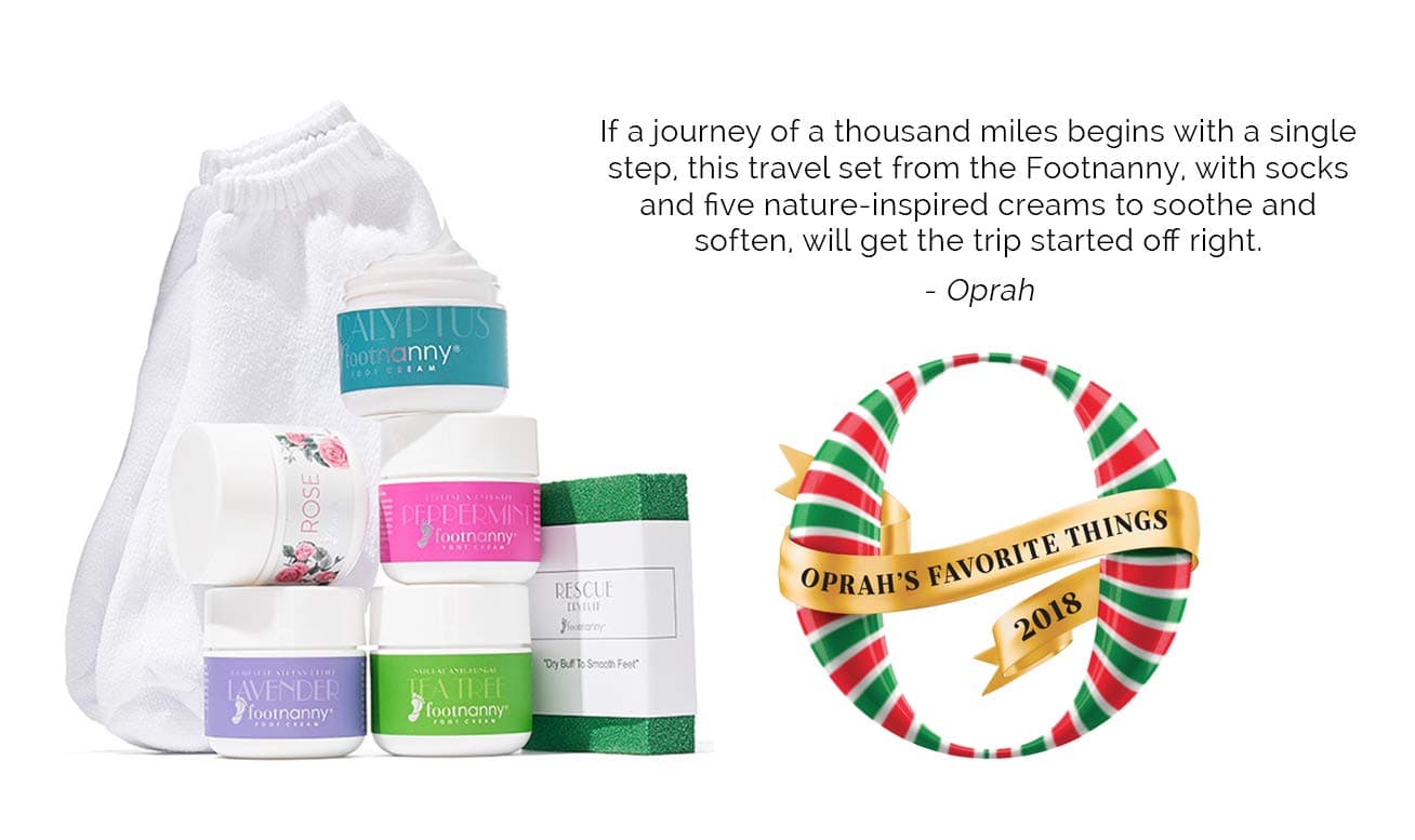 Footnanny Travel Set with Lavender Tea Tree Eucalyptus Peppermint Rose, Socks & (RED) Buffer Oprah's Favorite 2018