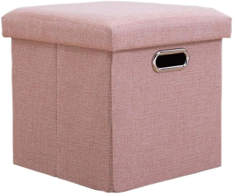 Lihio Folding Storage Ottoman Cube Foot Rest Stool Storage Seat Foldable Storage Boxes Hollow Design Padded with Memory Foam Lid Sofa Bed for Space Saving 11.8x11.8x11.8 Inch,Pink