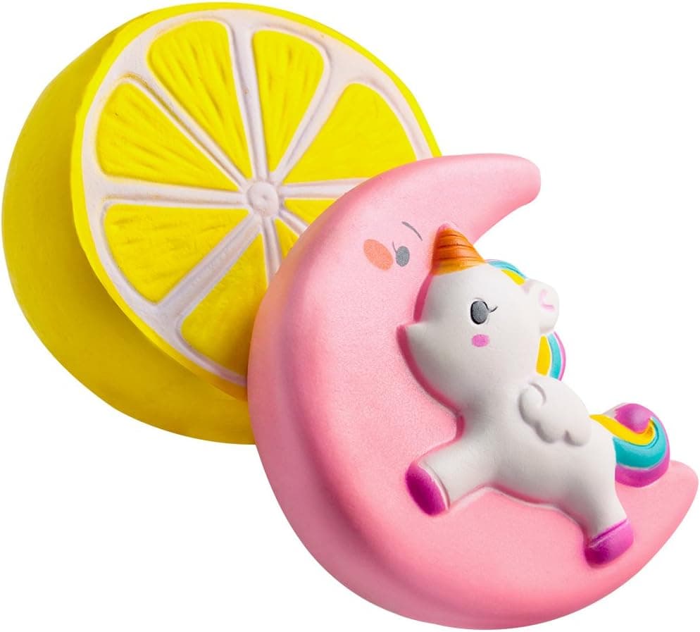 LUDILO 10" Jumbo Squishies Slow Rising Watermelon Squishy Lemon Scented Squishies Toys Stress Relief Toys Decompression Squeeze Toys Novelty Gifts for Kids Adults (Unicorn Squishy & Lemon Squishy)