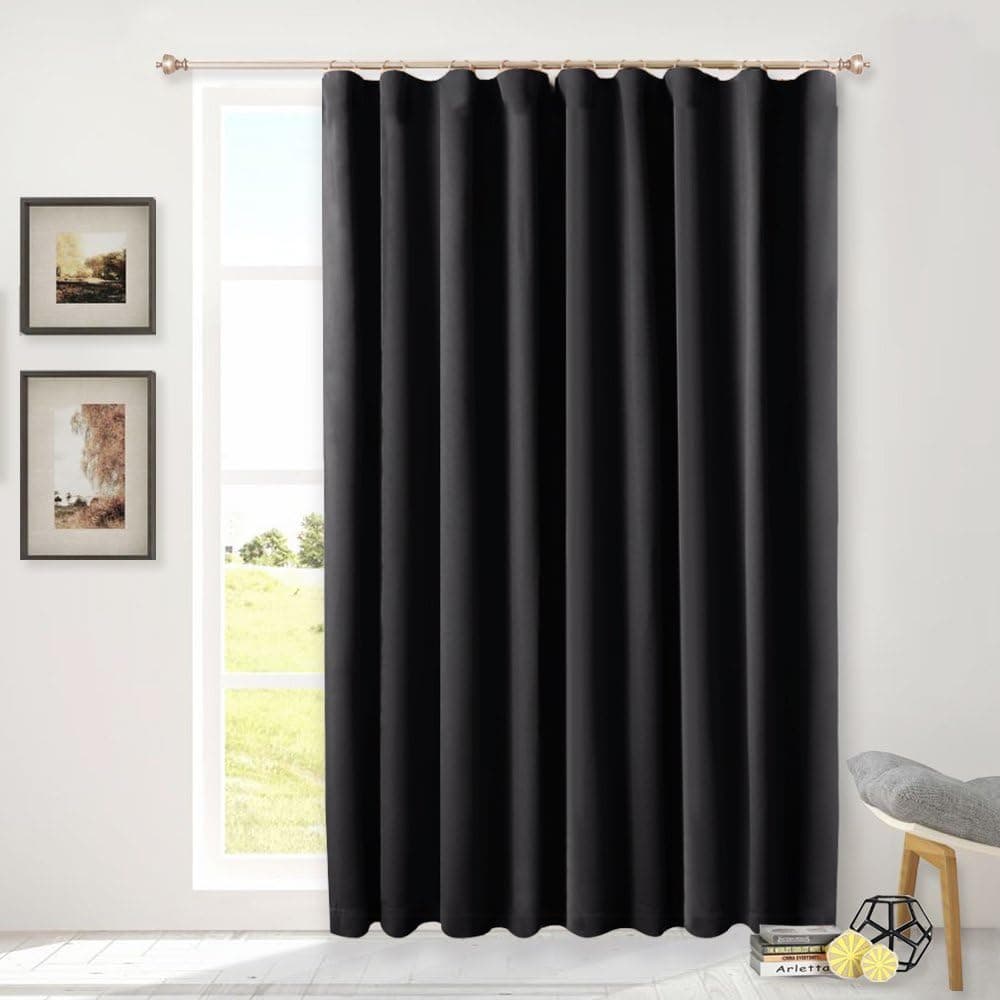 NICETOWN Sliding Glass Door Wide Curtain - Window Treatments for Patio Doors, Back Tab Thermal Insulated Blackout Curtains (Black, 100 by 84 inches,)