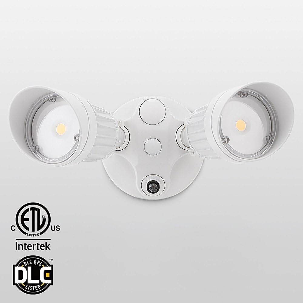20W Dual-Head Dusk to Dawn LED Outdoor Security Light, Photocell, DLC-listed Exterior Lamp, 120W Halogen Equiv, 3000K Warm White, 1600Lm Floodlight, Entryways, Porch, White