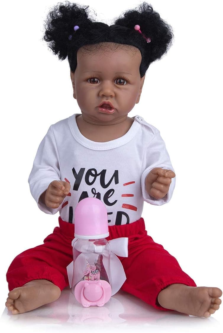 Reborn Baby Girls Xmas Present Lifelike Newborn Baby Doll Soft Silicone Vinyl Reborn Baby Dolls 18 Inchs Reborn Dolls Red Christmas Day Dress Set