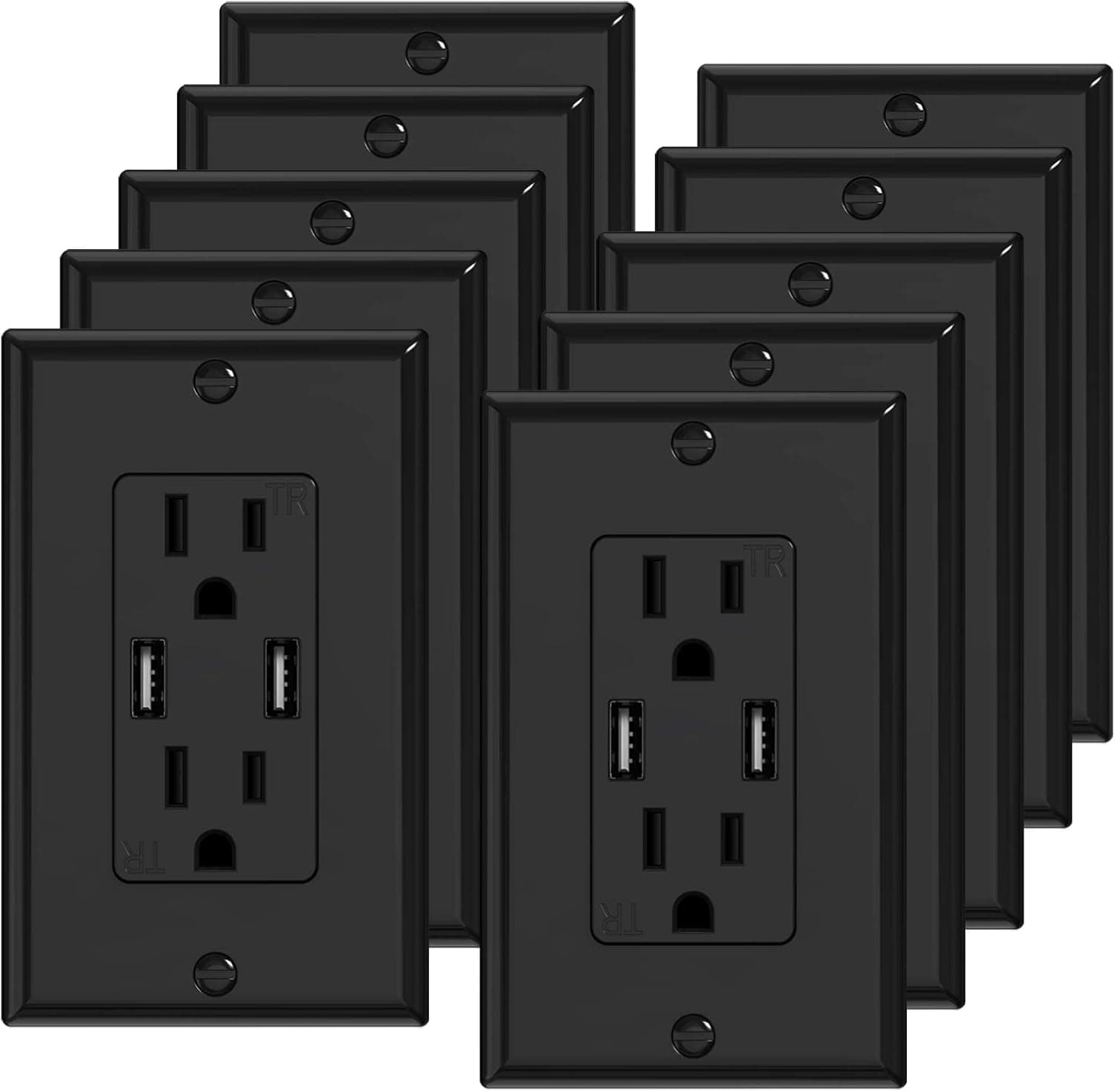 KYHSHJ 3.6A USB Wall Outlet Charger, 15A Tamper-Resistant Receptacles Black (10-pack)