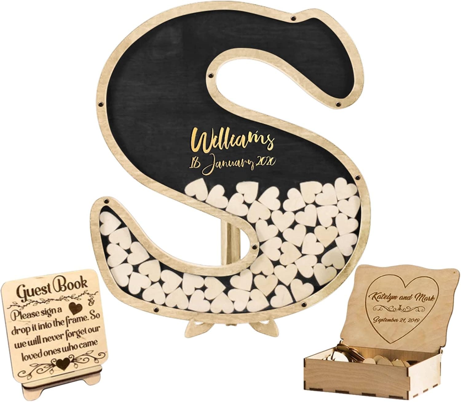 Ozinna Personalized Guest Book, Wedding Guestbook Alternative, Custom Wooden Alphabet for Guest Book Wedding Ideas Wedding Letter Guest Drop Box Alternative Rustic Wedding Guest Book (Letter-Black)