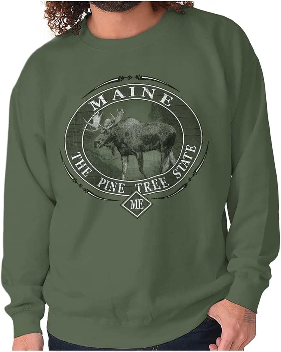 Classic Teaze Maine ME Rugged Mountain Moose Sweatshirt for Men or Women