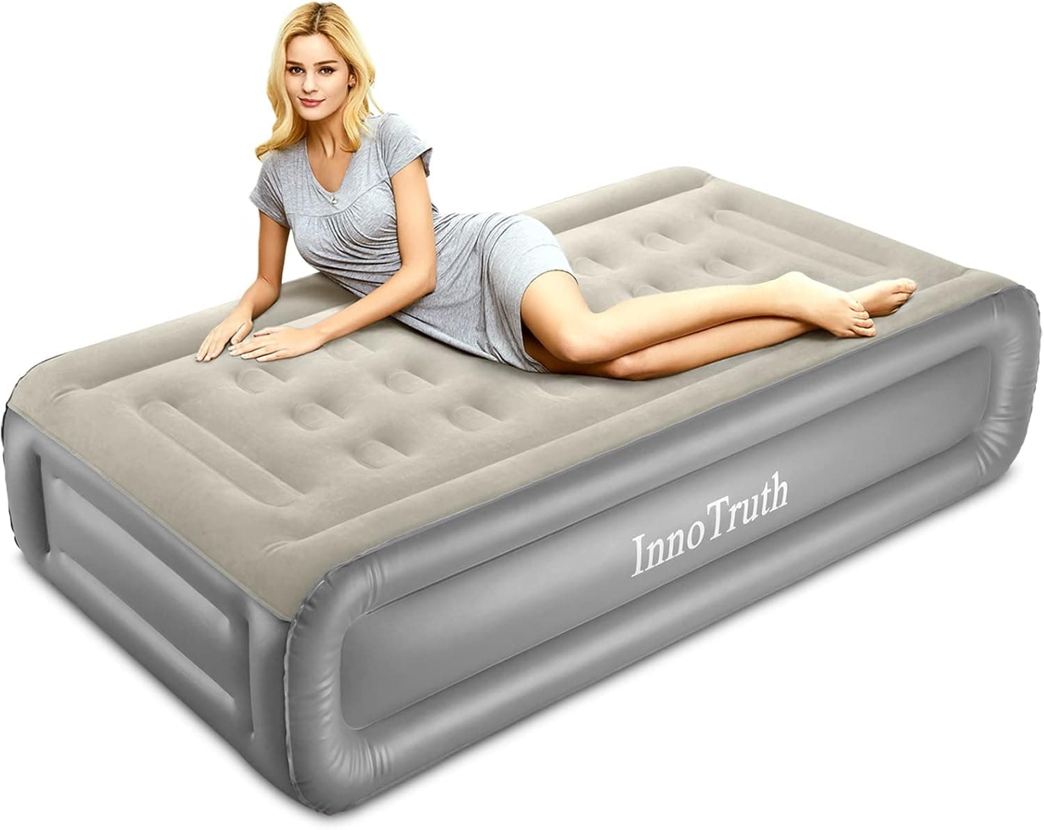 InnoTruth Raised Air Mattress with Built-in Pump ,18in Elevated Inflatable Mattress with Carrying Bag for Home and Camping,Twin Size Blow Up Bed