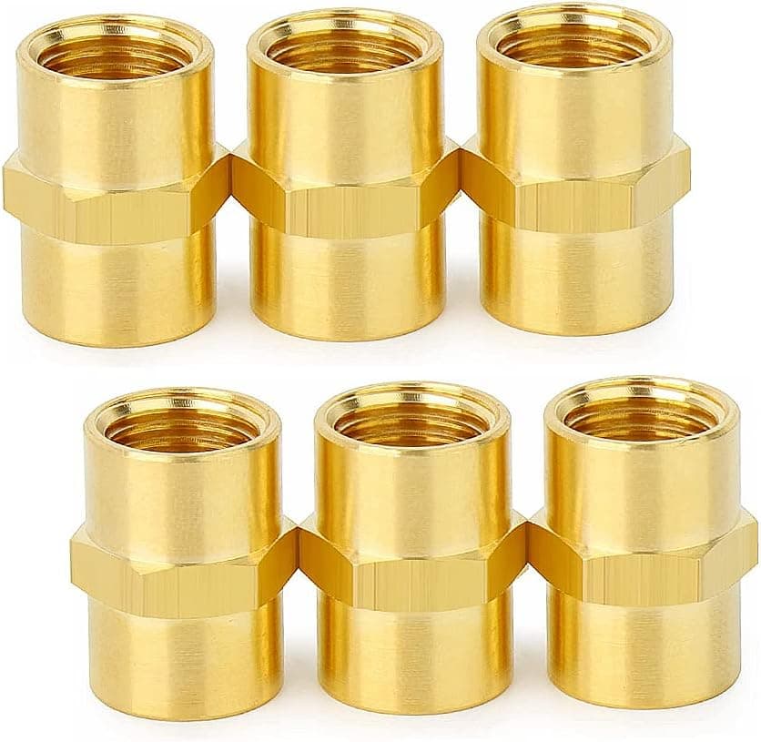 HQMPC Hex Female Nipple Brass Pipe Fitting Female Coupling 1/8" NPT 6Pcs