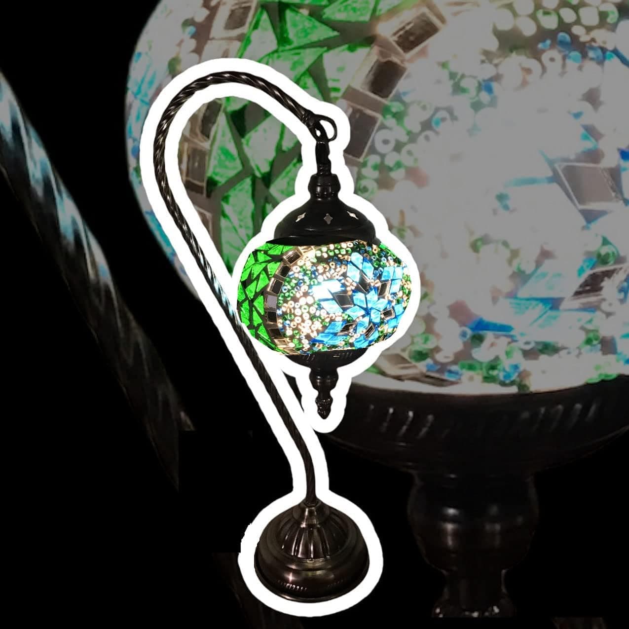 Silver Fever Handcrafted Mosaic Turkish Lamp Moroccan Glass Table Desk Bedside Light Bronze Base with E12 Bulb (Green Blue Star of David Lattern)