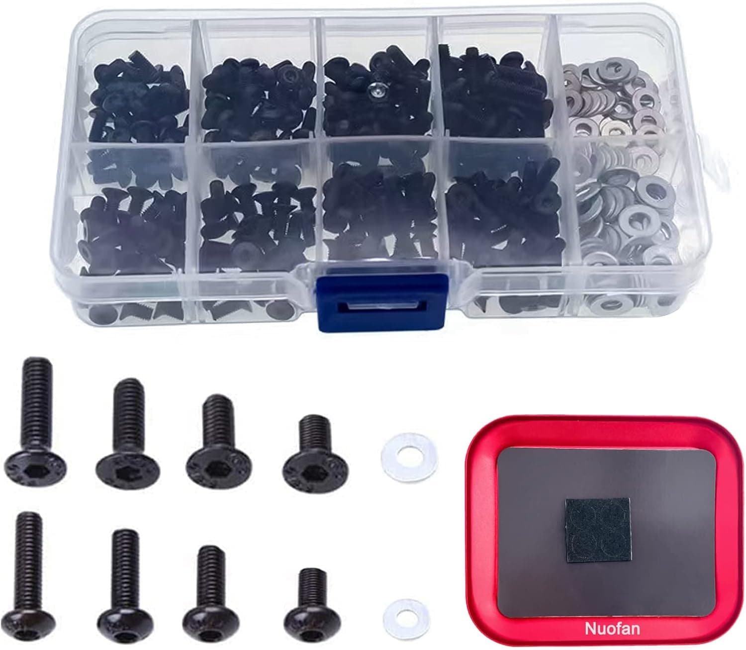 340PCS Universal RC Screws Kit Repair Tool M3/M4 Flat & Round Head Screws & M3/M4 Flat Washer with Screw Tray for 1/8 1/10 Traxxas Axial Redcat HSP HPI Arrma Losi Scale RC Cars