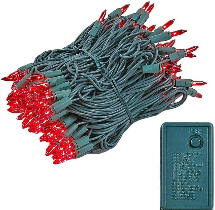 Novelty Lights 140 Light Chasing Patio Party Christmas Mini Light Set, Red, Green Wire, 46.5' Long