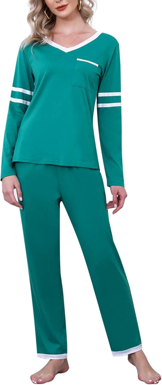Aiboria Womens Cotton Pajamas Set Long Sleeve Sleepwear Soft Lounge Pjs Set