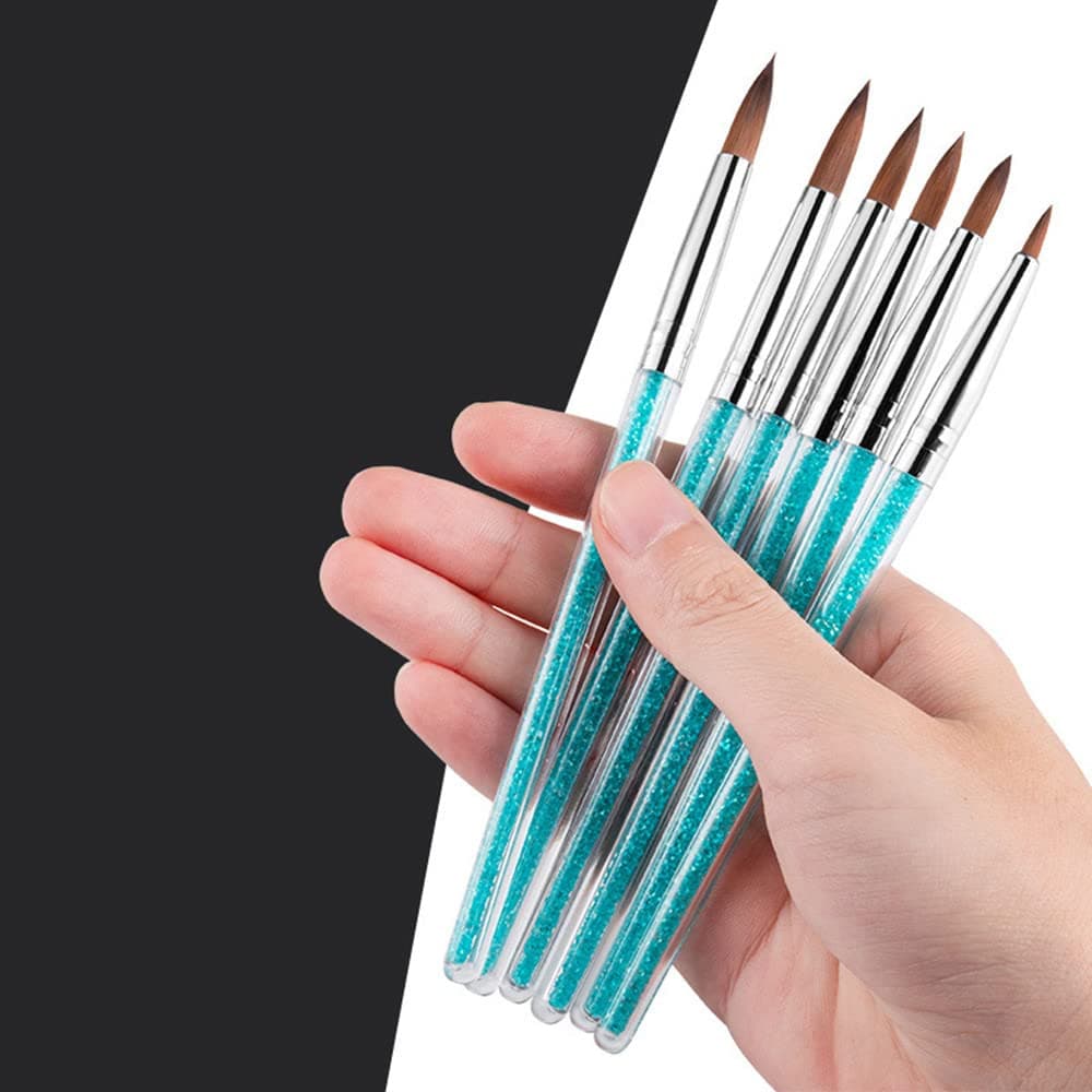 Sunfairy 6pcs/set Pure 100% Kolinsky Sable Acrylic Nail Brush Crimped Metal Round Handle Nail Styling Brush and Dotting Painting Nails - DIY, Home, Salon Use…