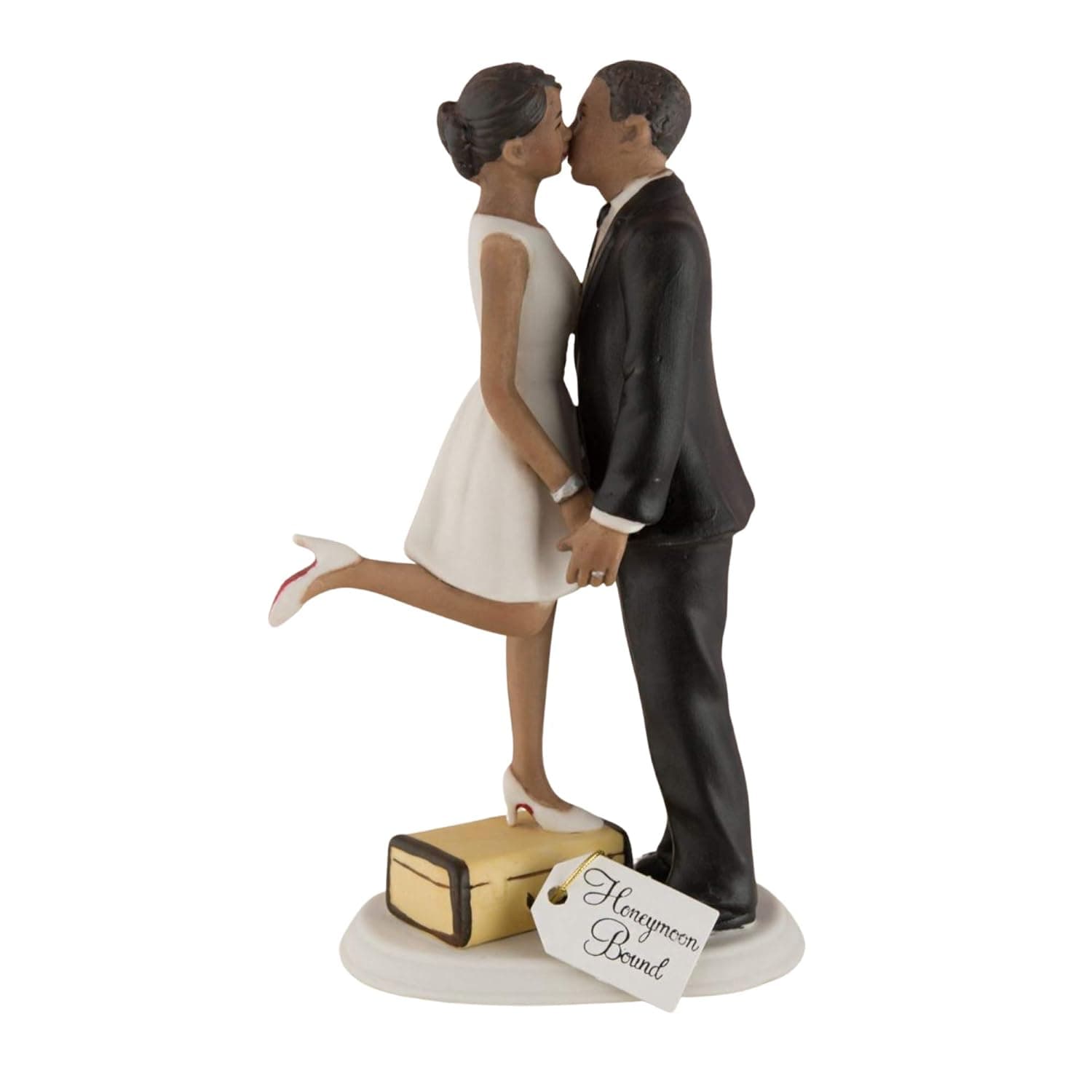 Weddingstar A Kiss and We're Off Wedding Bride and Groom Couple Figurine Cake Topper Dark Skin - Customizable