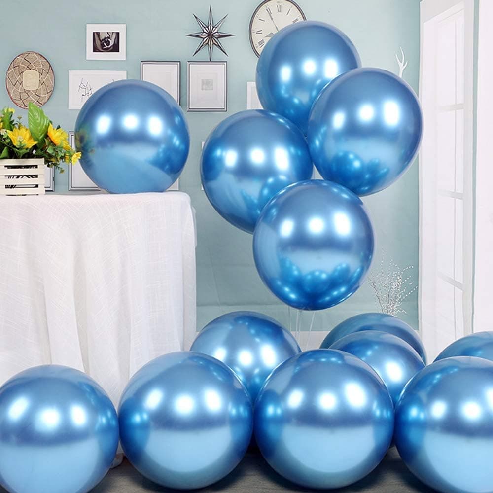 Party Balloons 100 Pcs 5 inch Metallic Balloons Latex Birthday Balloons Helium Shiny Balloons Thick Chrome Balloons- Metallic Blue Balloon