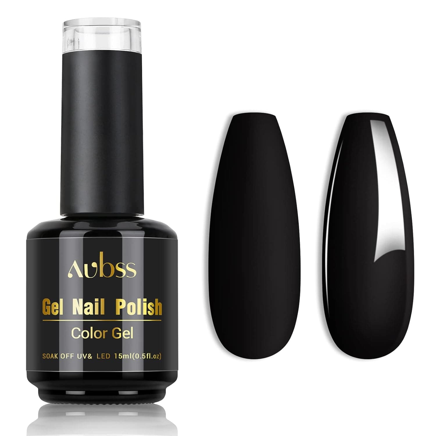 AUBSS Gel Nail Polish, 1Pcs 15ml Pure Black Color Gel Polish Soak Off LED Nail Gel Polish Professional Salon Quality Nail Art Manicure Gel Nail Design DIY at Home