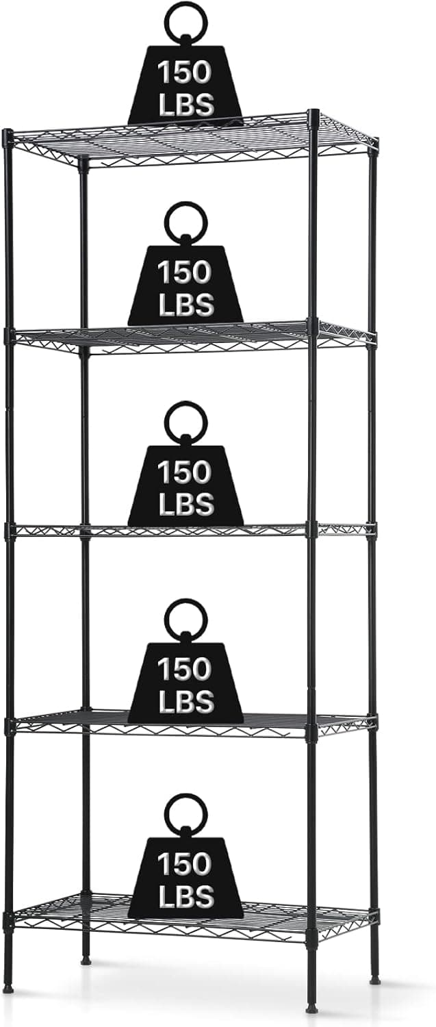 5-Tier Metal Shelving Unit, Heavy Duty Storage Shelves Hold 750LBS NSF Steel Organizer Wire Rack for Closet Basement Office Kitchen Laundry, 24" W x 14" D x 60" H- Black