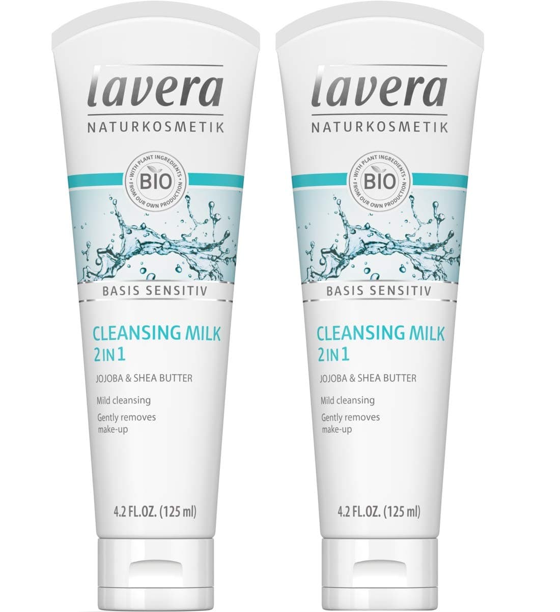 lavera Cleansing Milk 2-in-1, Natural Makeup Remover - Calm, Clear, Smooth and Nourished Skin, All Skin Types (125ml/4.1oz) - Double