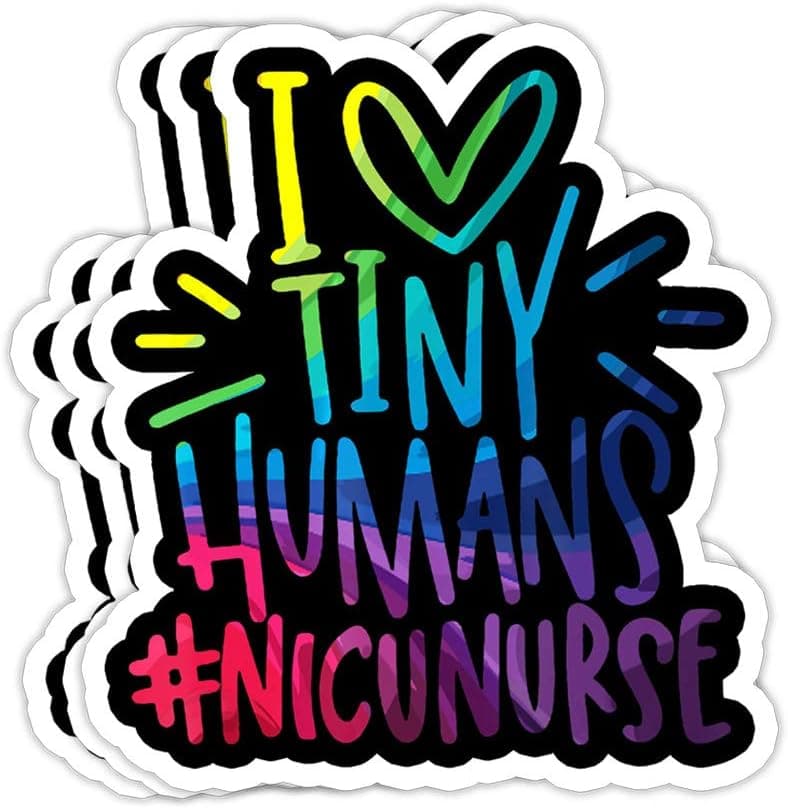GreenTeeZ Nicu Nurse I Love Tiny Humans Neonatal Women Nursing Life Gift Decorations - 4x3 Vinyl Stickers, Laptop Decal, Water Bottle Sticker (Set of 3)