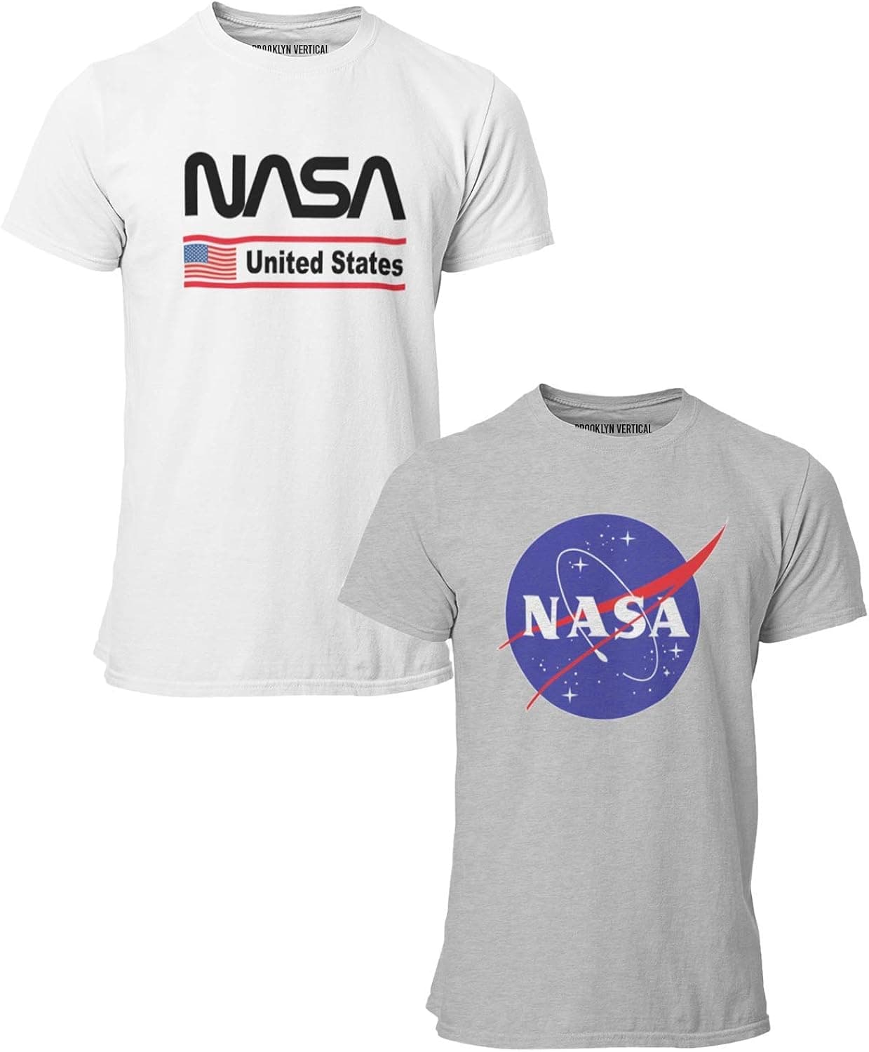 BROOKLYN VERTICAL 2-Pack NASA Print Outer Space Rocket Ship Mens Short Sleeve Crew Neck T-Shirt | Soft Cotton Sizes S-XL