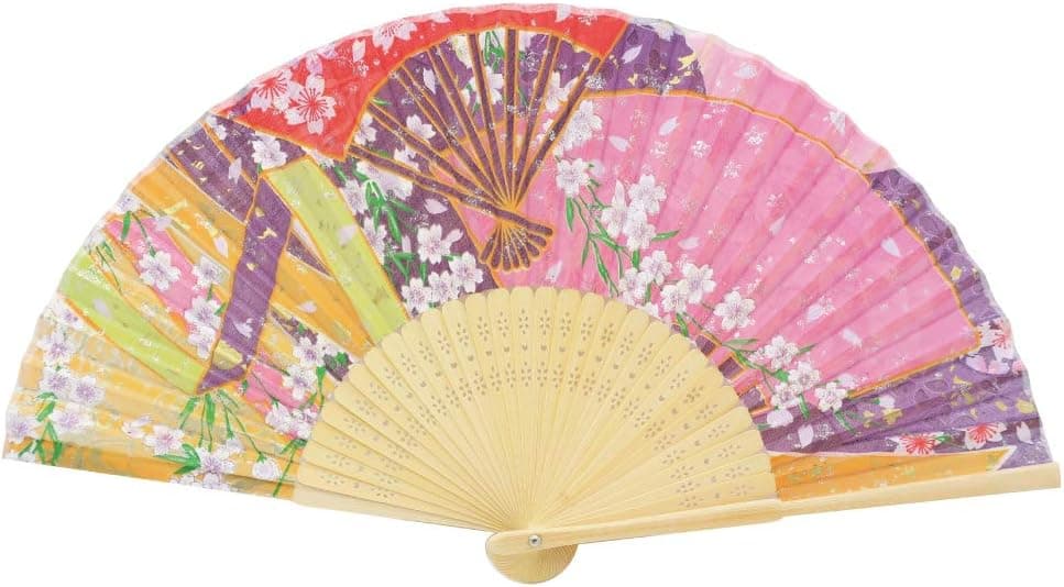 Terra Distribution Hand Fans for Women Foldable [Japan Import] Folding Fan, Japanese Fan, Unique Design, Handmade Bamboo, Silk Fan, 8.6" (22cm), Abanicos de Mano (337 (Modern Japanese, Pink))
