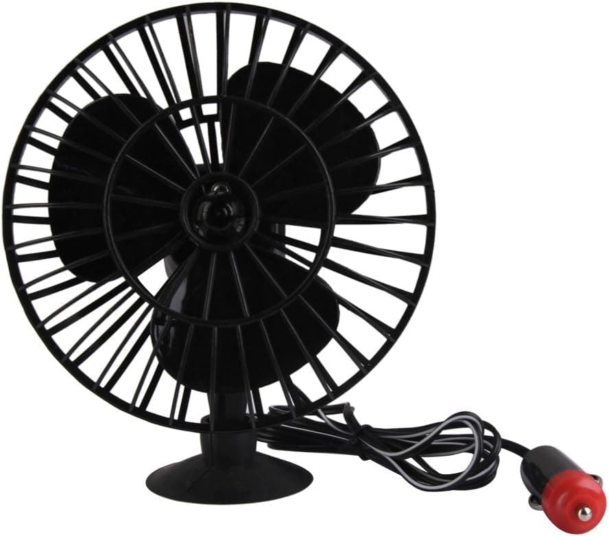 Vktech 4 Inch 12V Car Auto Mini Cool Fan Cigarette Lighter with Suction Cup Black (Style A)