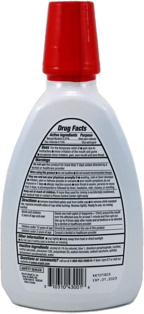 Orajel Soothing Mint Double Medicated Analgesic & Astringent Rinse for Toothache, 16 fl oz (Bundle of 2)