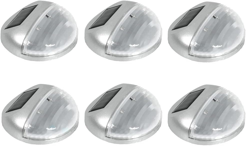 Sunnydaze Round Solar Mounted LED Fence, Patio, Deck or Walkway Lights - Set of 6 Silver