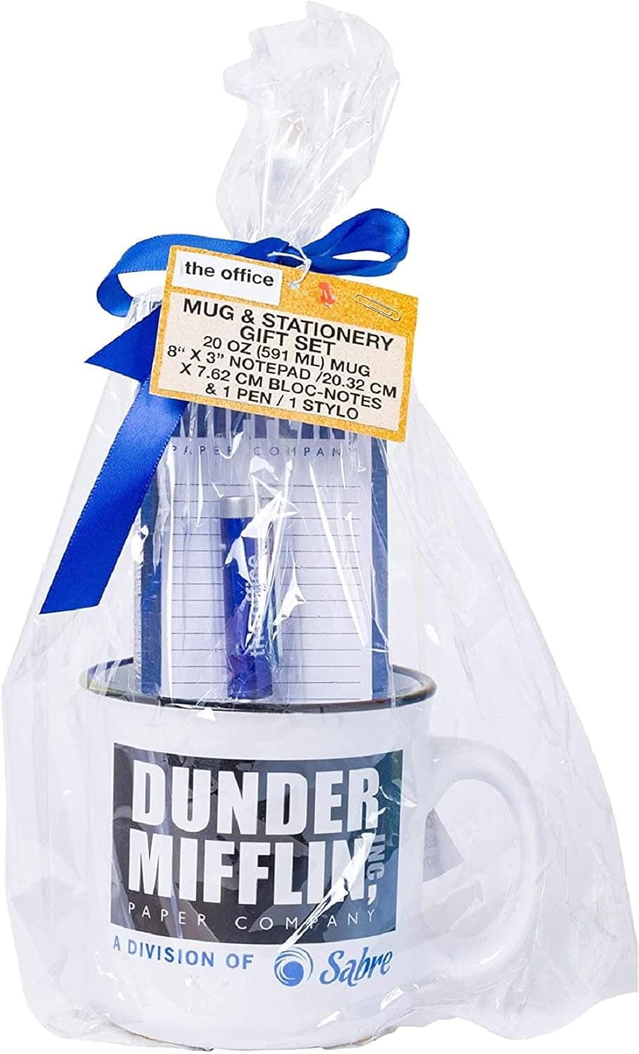 Silver Buffalo The Office Dunder Mifflin Black Logo 20oz Camper Mug w Pen and Pad Set