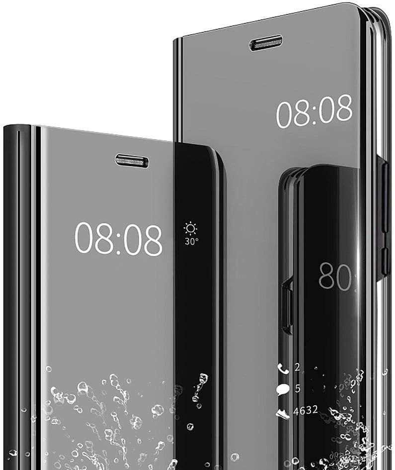 AIsoar Compatible/Replacement fit Galaxy S7 Edge Case, Mirror Smart Clear View Window Flip Case Slim Multi-Function Mirror Case S-View Stand flip Folio Full Body Protection Shockproof Cover (Black)