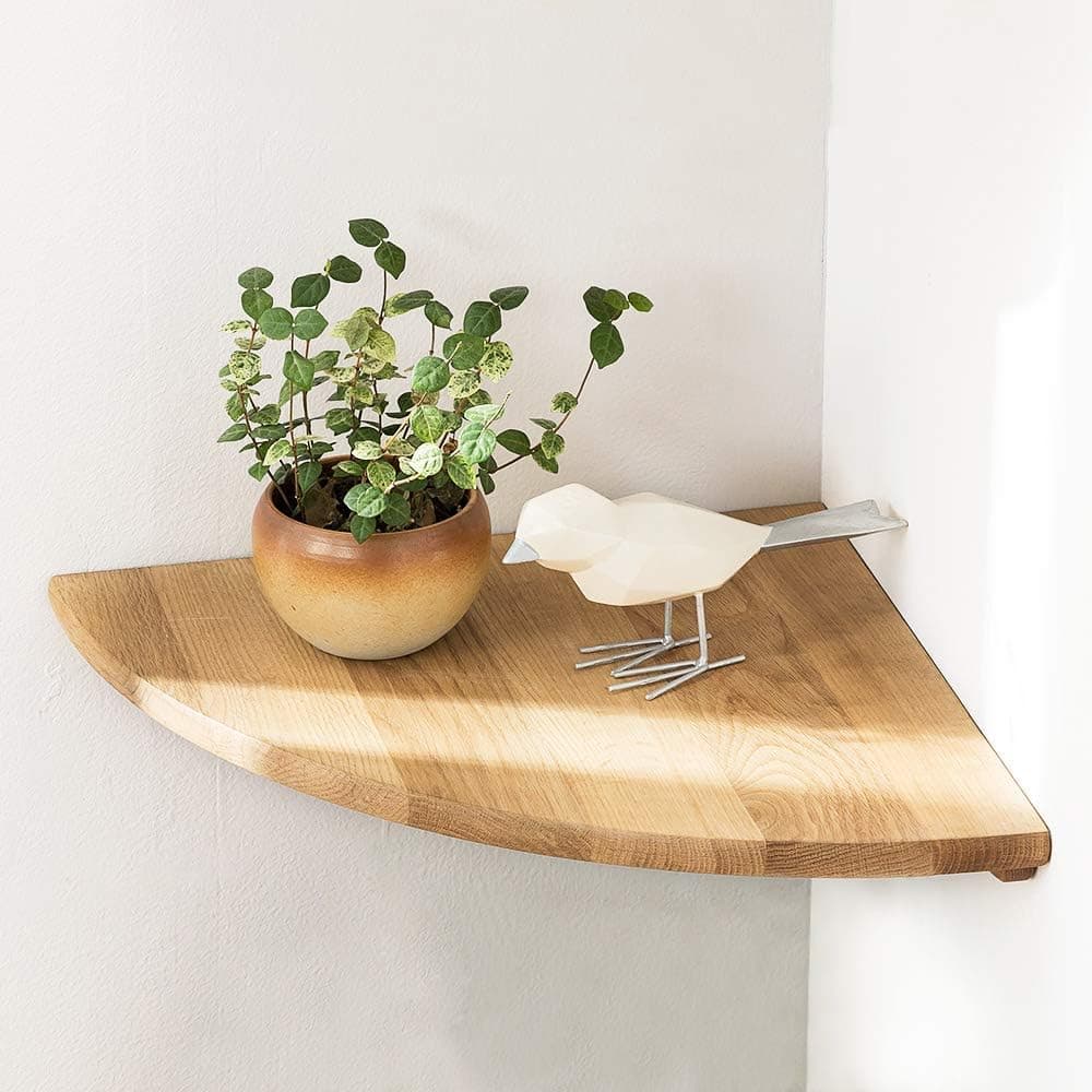 Corner Shelf 9inch Solid Oak Wood Floating Corner Shelf Wall Mount Round End Floating Speaker Shelf Display Shelf for Small Plant Photo Frame,Storage for Bedroom Kitchen,Living Room,Office