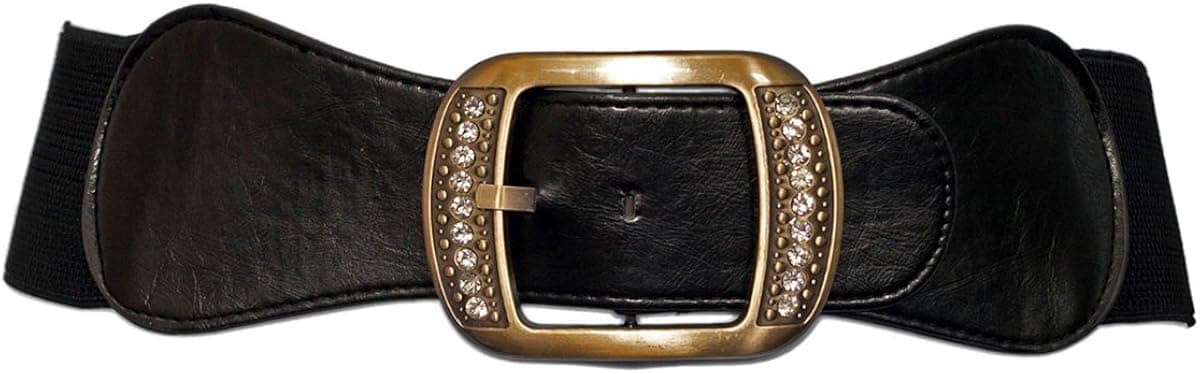 eVogues Plus Size Rhinestone Studded Burnished Buckle Elastic Belt