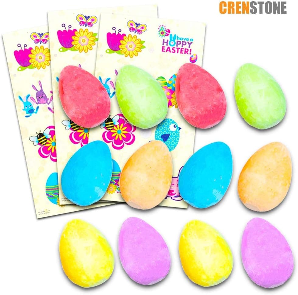 Crenstone Easter Egg Chalk Set for Toddlers and Kids - 12 Sidewalk Chalk Eggs, Assorted Spring Colors (Easter Basket Stuffers)
