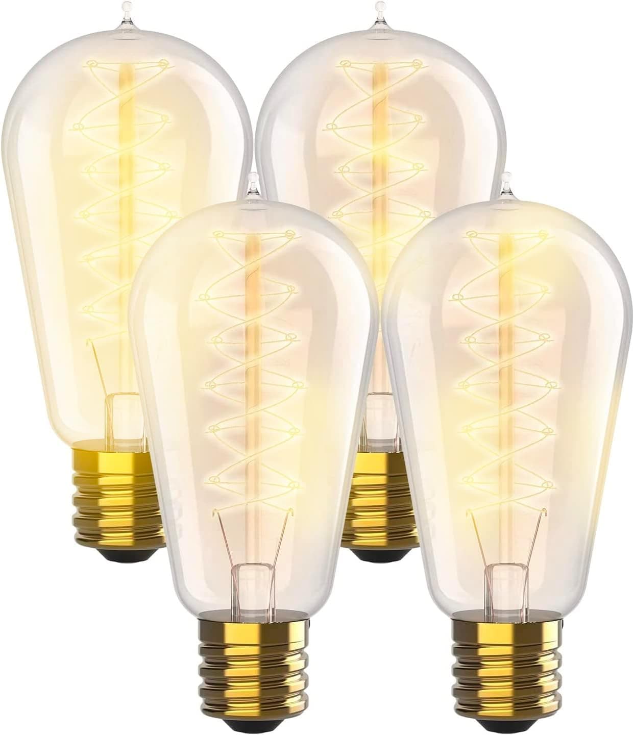 HUDSON BULB CO. Vintage Incandescent 60W Edison Light Bulbs (4 Pack) - 2100K Dimmable Warm Lightbulbs 230 Lumens - E26/E27 Base Clear Glass Light Bulb - ST58 Style Tear Drop Antique Spiral Filament
