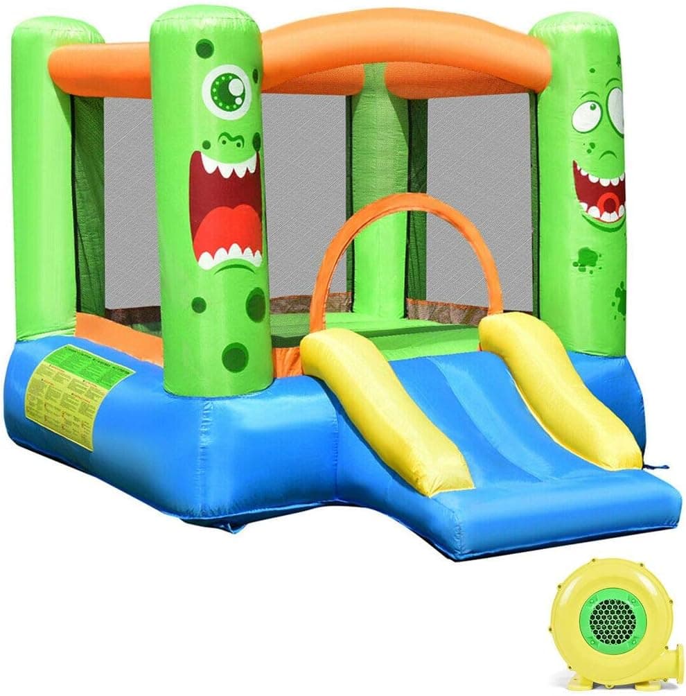 HONEY JOY Inflatable Bounce House, Blow up Moon Bounce for Kids w/Slide, Giant Jumpy Area, Ocean Ball Pit, Basketball Rim, Stakes, Jumping Bouncy Castle for Indoor Outdoor (with 480W Blower)
