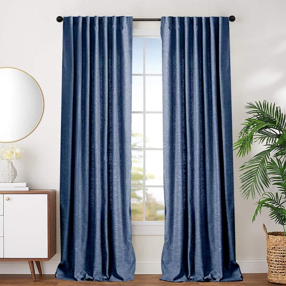 jinchan Cotton Curtains for Bedroom Cotton Curtains 72 Inches Long Window Curtain Panels for Living Room Rod Pocket 2 Panels Navy Blue