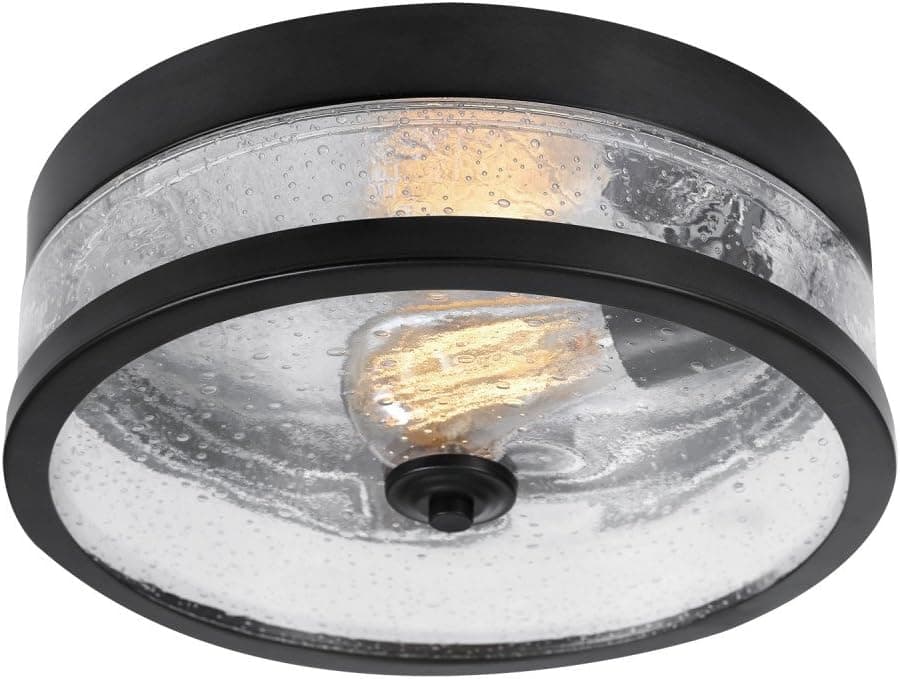 Globe Electric 69999 1-Light Flush Mount Ceiling Light, Dark Bronze, Seeded Glass, Ceiling Light Fixture, Light Fixtures Ceiling Mount, Bedroom Lights for Ceiling, Home Improvement, Porch Light