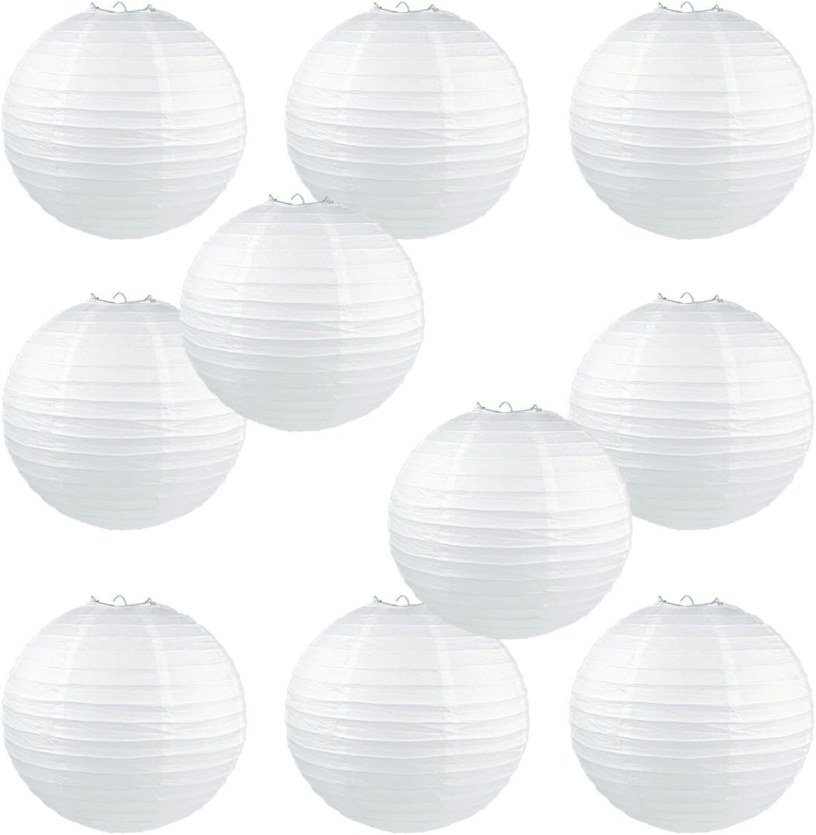 DoubleWin 10 Pack 14" White Paper Lanterns Chinese Japanese Paper Hanging Lanterns Ball Lamps for Wedding Party Decorations