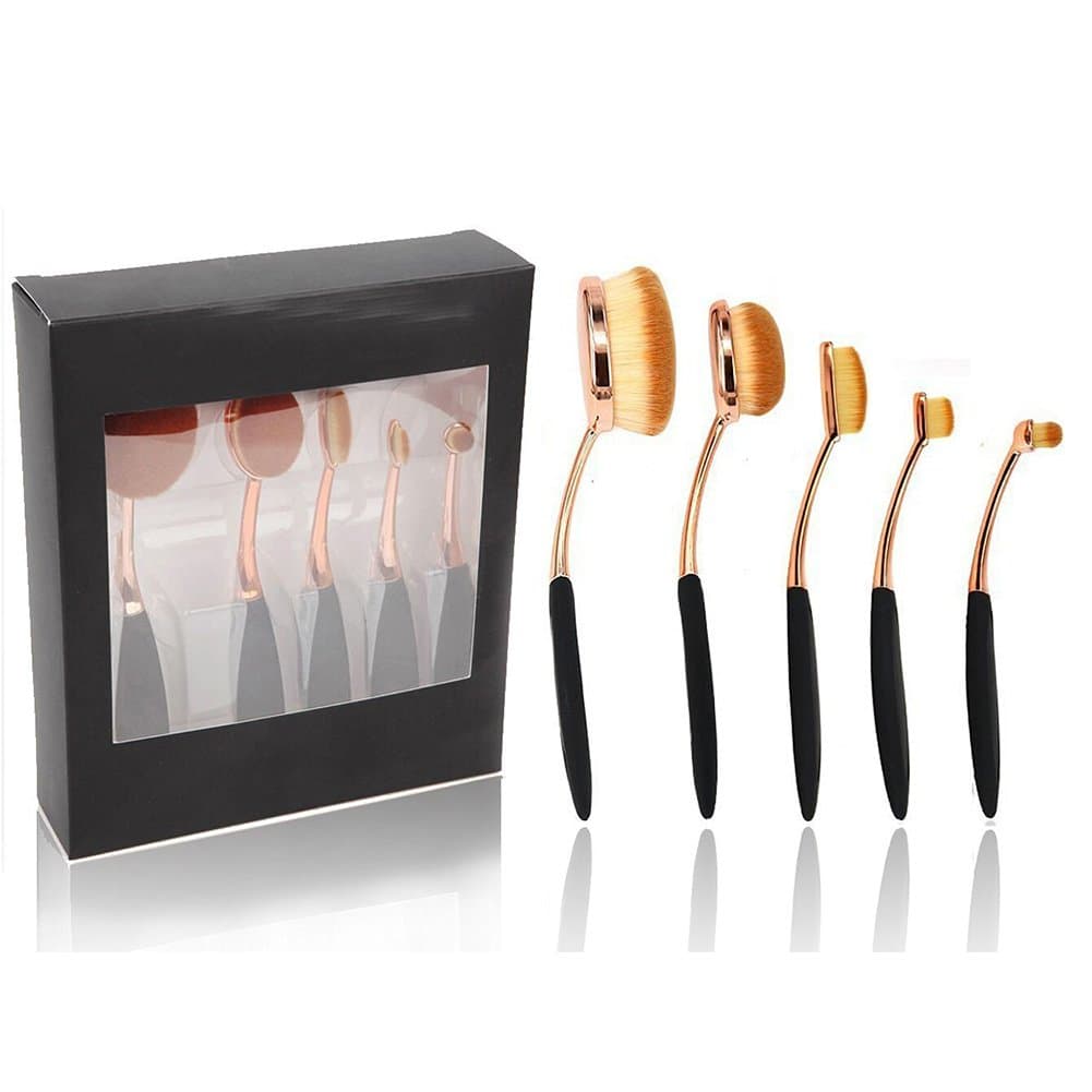 Oval Makeup brushes,Vander 5 Pcs Fashionable Professional Super Soft Toothbrush Makeup Brush Set Foundation Brushes Contour Powder Blush Concealer Eyeliner Cosmetics Tool (Rose Golden-5PCS)