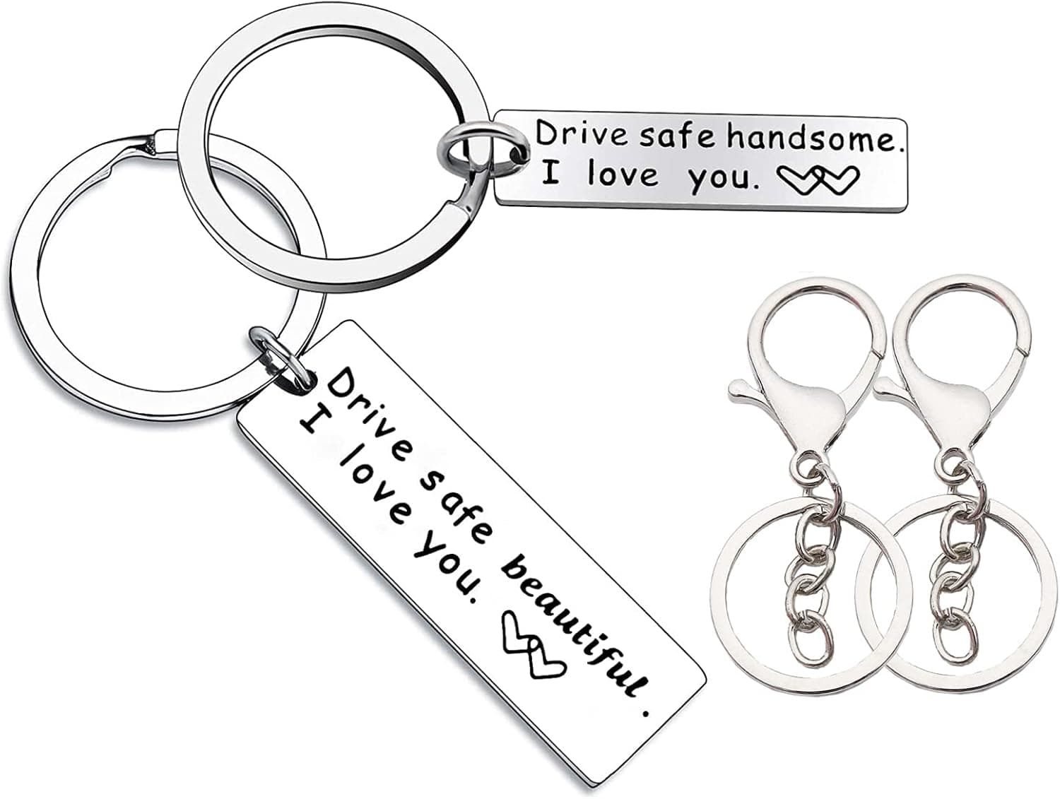 Couples Key Chain Present Drive Safe Handsome Beautiful I Love You Keychain for Boyfriend Girlfriend Women Men Bestfriend Mothers Day Keychain Keyring Rings Hook Holder Fathers Day Birthday(4 Pack)