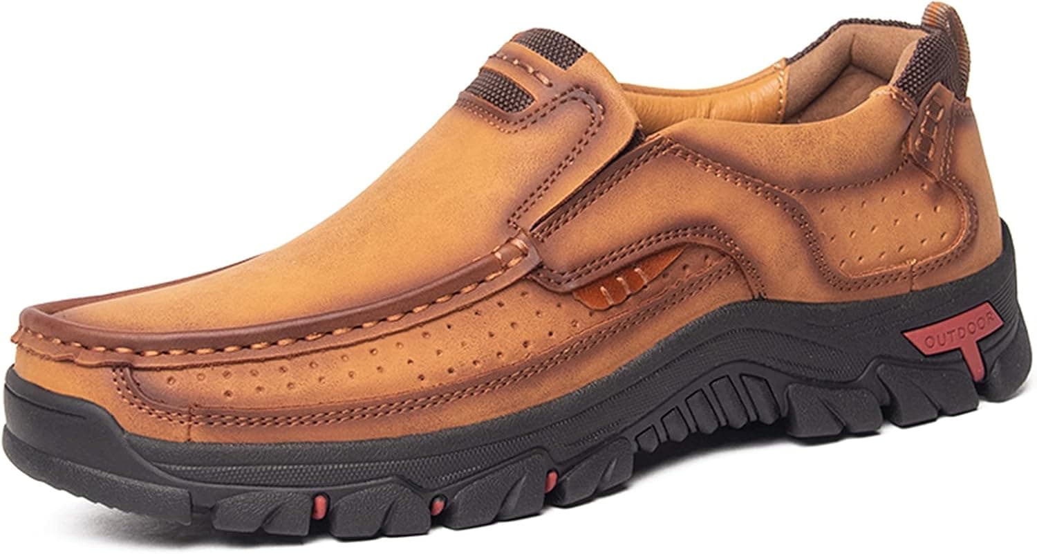 Dacomfy Men's Loafers Shoes Causal Slip On Loafers Leather Driving Oxfords Shoes Handmade Flats Classic Comfortable Work Shoes for Men Outdoor (Brown, Numeric_12)