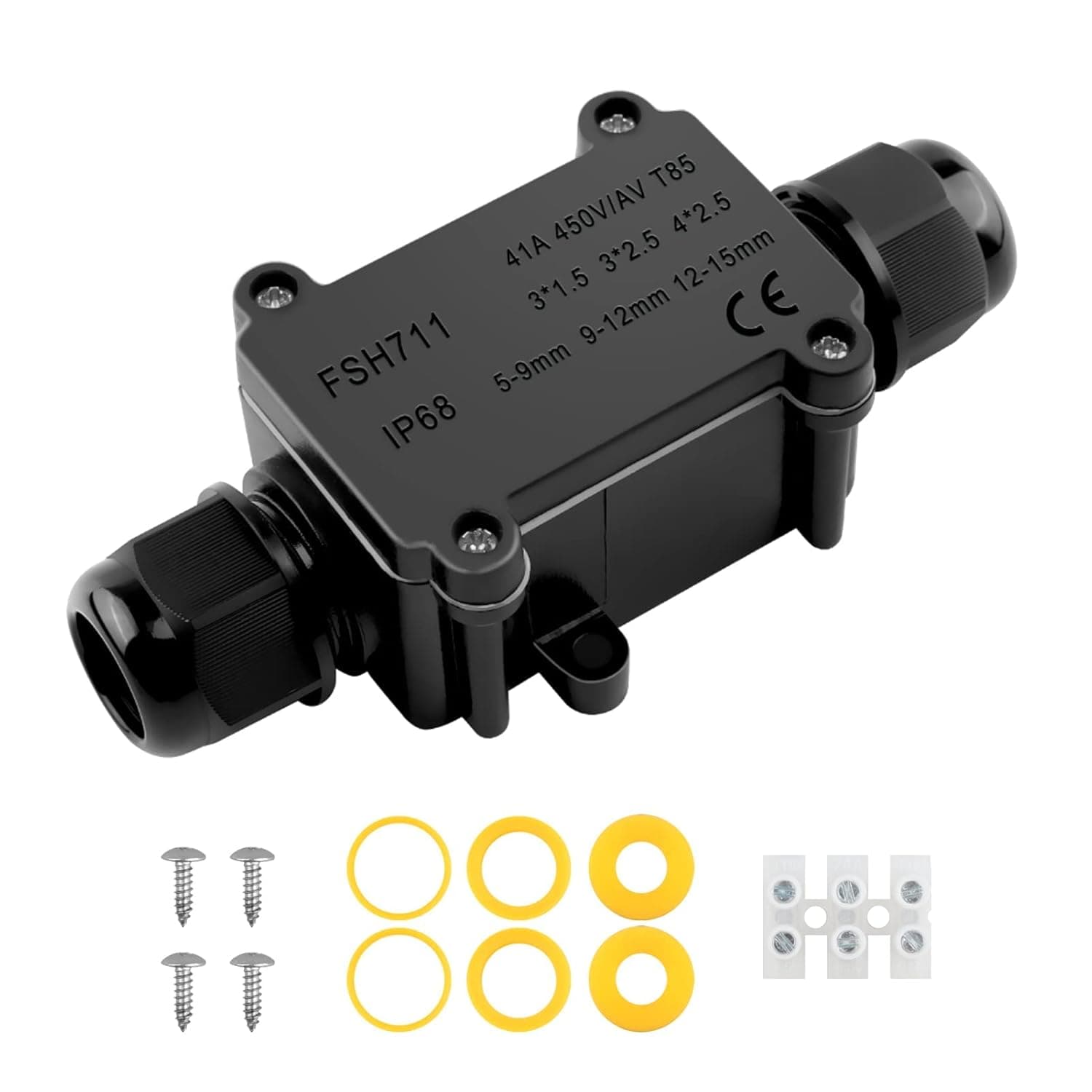 IP68 Waterproof Junction Box Outdoor ABS Plastic Universal 2 Way M20 Coaxial 5-15mm Cable Connector Indoor External Electric Junction Box Underground Cable Line Wires Power Cord Connector Protection